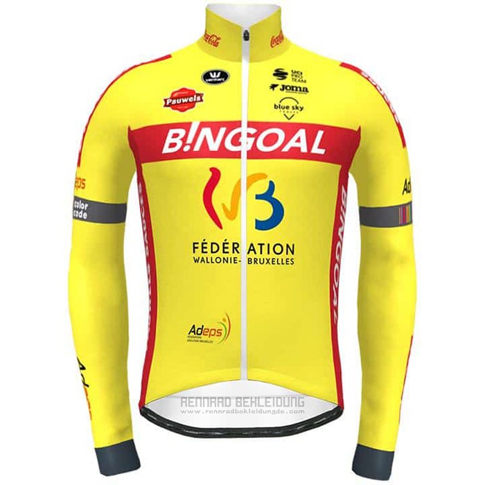 2021 Fahrradbekleidung Wallonie Bruxelles Gelb Trikot Langarm und Tragerhose - zum Schließen ins Bild klicken